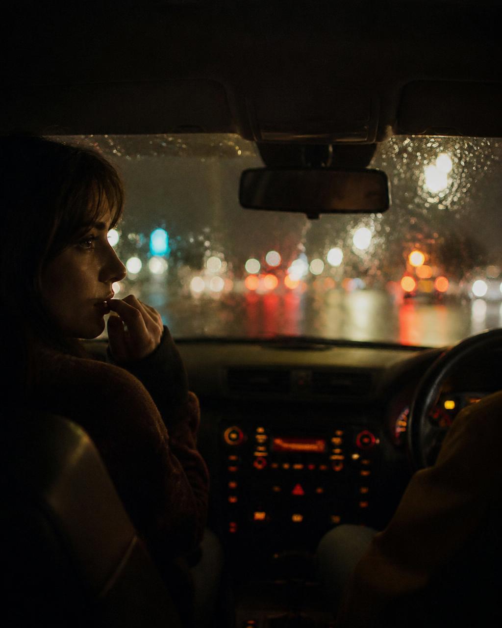 A quiet rainy night drive together